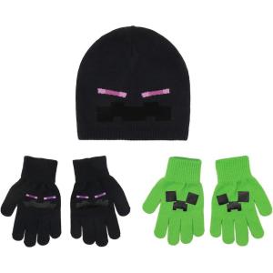 imageMinecraft Creeper ampamp Enderman 3Piece Beanie ampamp Gloves Set