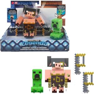imageMattel Minecraft Legends Action Figure 2Pack Creeper vs Piglin Bruiser Set Attack ampamp React Collectible Toys 325inch Scale
