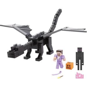 imageMattel Minecraft Ender Dragon Action Figures Set with Lights Sounds ampamp Mist Includes Steve ampamp Enderman Figures in 325inch Scale 15 Anniversary CollectibleDragon Set wSteve  Enderman