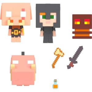 imageMattel Minecraft Mob Head Minis Toys Nether Fire Battle Playset with 4 Action Figures ampamp Accessories Collectible Set