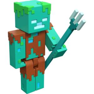 imageMinecraft Drowned Zombie 325quot scale Video Game Authentic Action Figure with Accessory and Craftablock