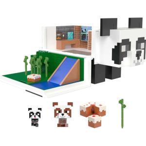 imageMattel Minecraft Mob Head Minis Toys Panda Playhouse Playset with 2 Panda Action Figures Removable Bamboo Shoots ampamp Cake Slice AccessoriesPlayset
