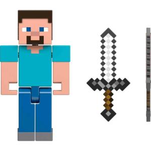 imageMattel Minecraft Toys Steve Action Figure with Accessory ampamp Portal Piece Collectible Toy in 325inch Scale