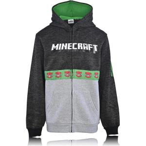 imageMinecraft Boys Video Game Hoodie  Black and Green Creeper Face  Official SweatshirtGreen Grey
