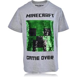 imageMinecraft Boys Video Game TShirt  Black and Green Creeper Face  Official ShirtHeather Grey Sequins