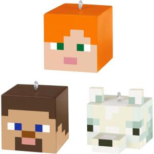 imageHallmark Keepsake Mini Christmas Ornaments 2025 Minecraft Alex Steve and Arctic Fox Set of 3 Gifts for Gamers