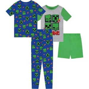 imageMinecraft Mojang Boys Pajamas Set  4 Piece Short Sleeve Pajamas Set Creeper PajamasNavy Green