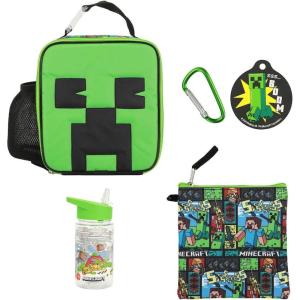 imageBioworld Minecraft Creeper 4Piece Lunchbox ampamp Water Bottle Combo SetMinecraft Boom