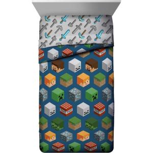 imageJay Franco Kids Comforter  Super Soft Reversible Bedding Polyester Microfiber Fill Blue  Minecraft Twin
