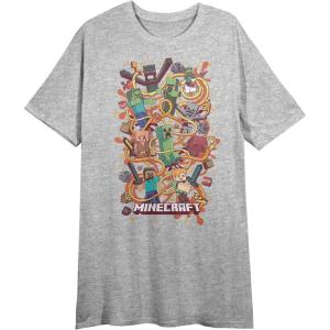 imageMinecraft Character Collage Crew Neck Short Sleeve Athletic Heather Womens Night ShirtGrey