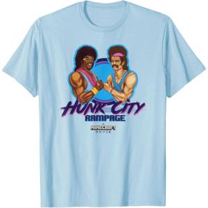 imageA Minecraft Movie Hunk City Rampage Powerful 90s Logo TShirtBaby Blue