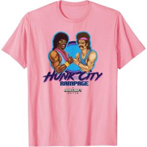 imageA Minecraft Movie Hunk City Rampage Powerful 90s Logo TShirtPink