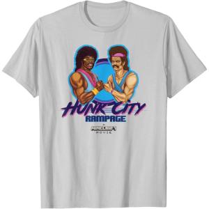 imageA Minecraft Movie Hunk City Rampage Powerful 90s Logo TShirtSilver Grey