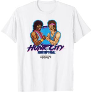 imageA Minecraft Movie Hunk City Rampage Powerful 90s Logo TShirtWhite
