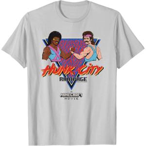 imageA Minecraft Movie Hunk City Rampage Colorful 90s Logo TShirtSilver Grey