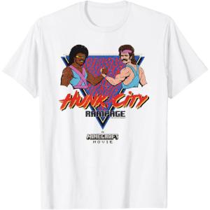 imageA Minecraft Movie Hunk City Rampage Colorful 90s Logo TShirtWhite