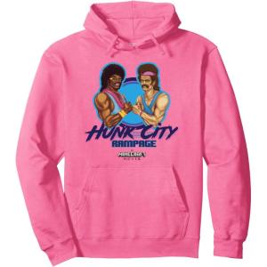imageA Minecraft Movie Hunk City Rampage Powerful 90s Logo Pullover HoodieBright Pink