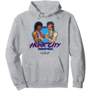 imageA Minecraft Movie Hunk City Rampage Powerful 90s Logo Pullover HoodieHeather Grey