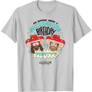 imageA Minecraft Movie Someone Order A Saxophone Birthday Party TShirtSilver Grey