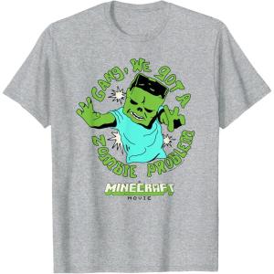 imageA Minecraft Movie Gang We Got A Zombie Problem Cartoon Style TShirtHeather Grey