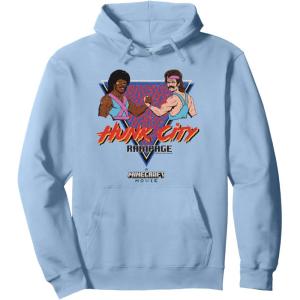 imageA Minecraft Movie Hunk City Rampage Colorful 90s Logo Pullover HoodieDusty Blue