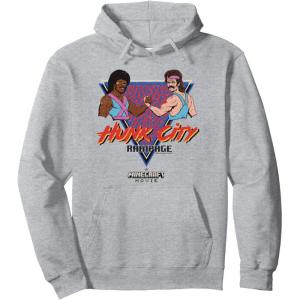 imageA Minecraft Movie Hunk City Rampage Colorful 90s Logo Pullover HoodieHeather Grey