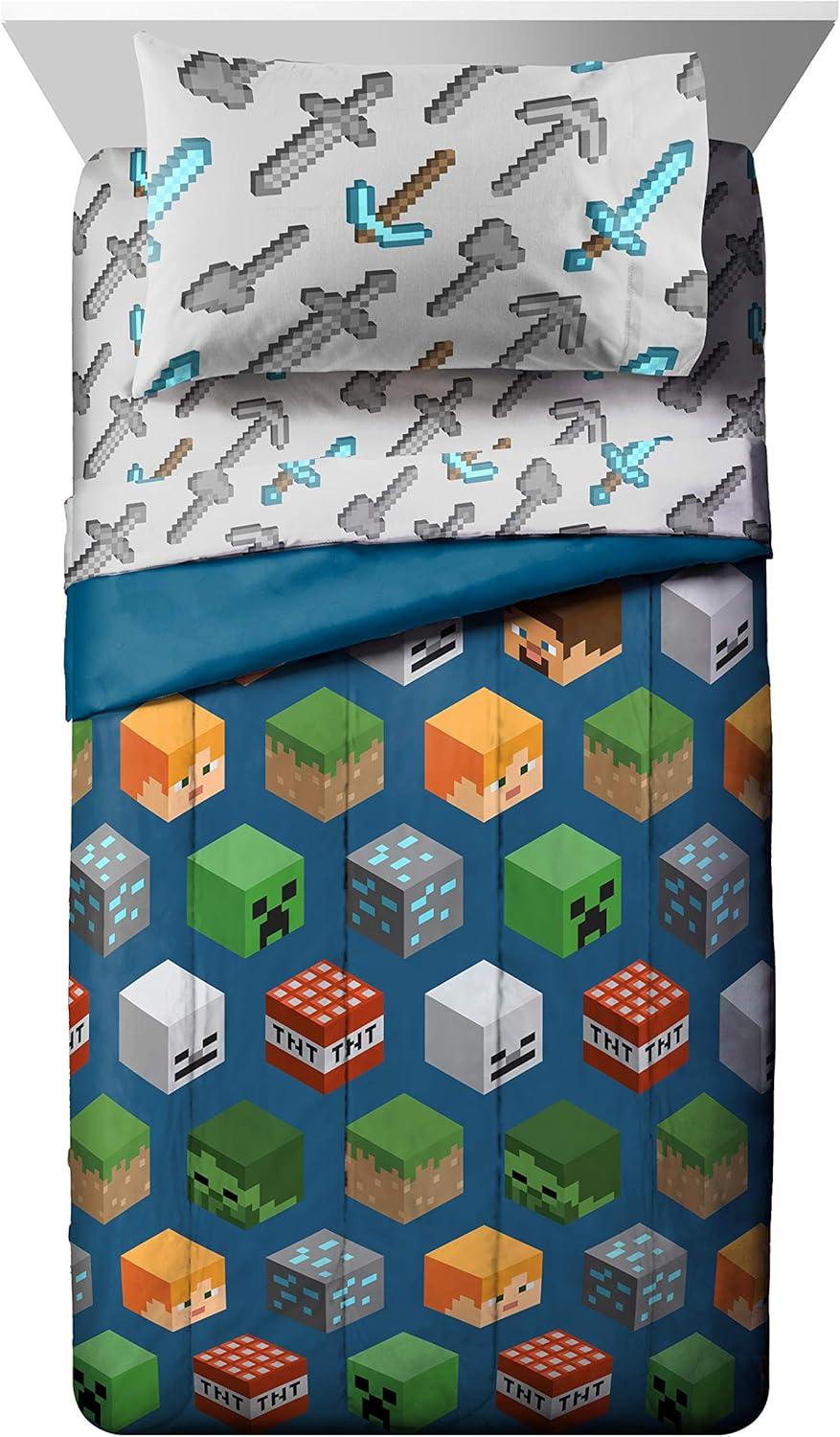 imageMarvel Avengers Blue Circle 5 Piece Full Bed Set  Includes Reversible Comforter ampamp Sheet Set  Bedding Features Captain America ampamp Iron Man  Fade Resistant Microfiber Official Marvel ProductBlue  Minecraft