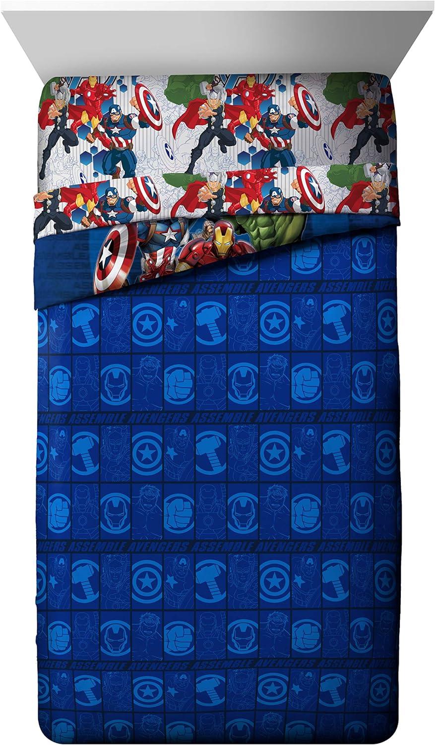 imageMarvel Avengers Blue Circle 5 Piece Full Bed Set  Includes Reversible Comforter ampamp Sheet Set  Bedding Features Captain America ampamp Iron Man  Fade Resistant Microfiber Official Marvel ProductAvengers
