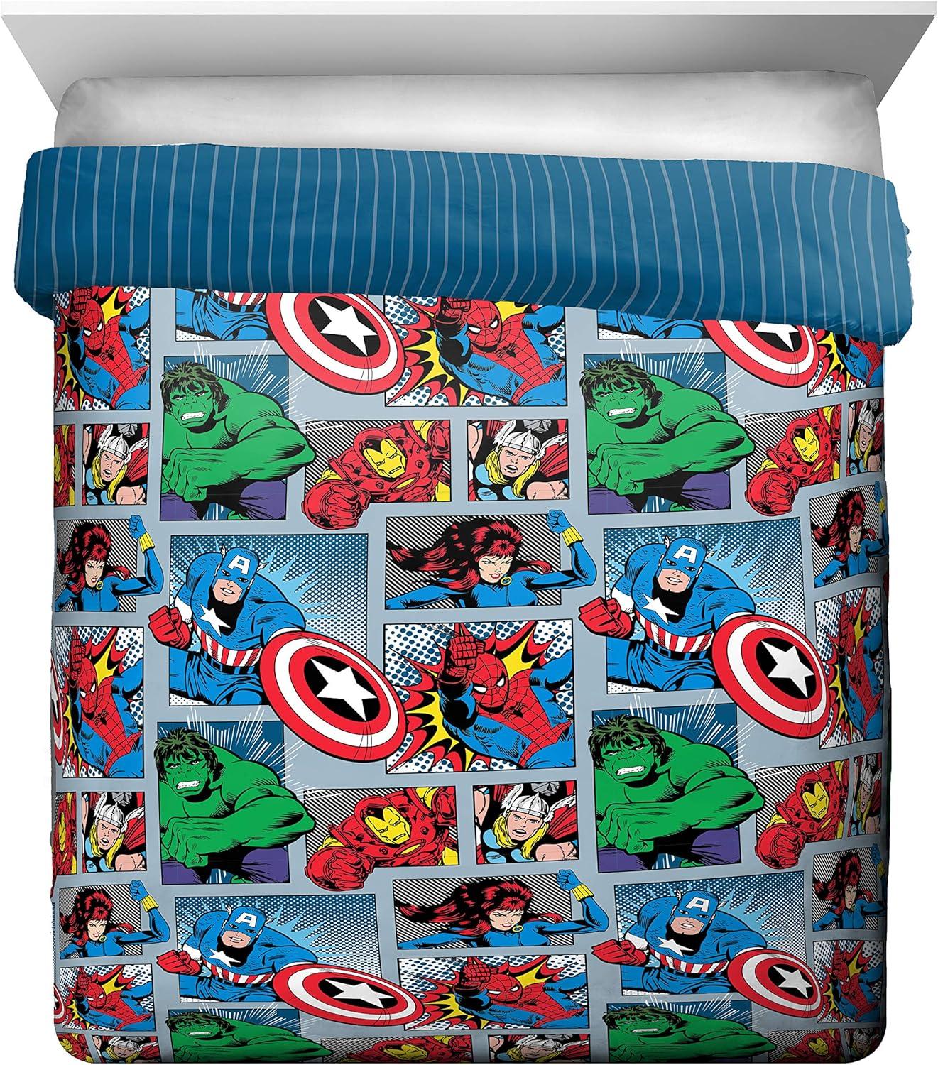 imageMarvel Avengers Blue Circle 5 Piece Full Bed Set  Includes Reversible Comforter ampamp Sheet Set  Bedding Features Captain America ampamp Iron Man  Fade Resistant Microfiber Official Marvel ProductMulti  Avengers