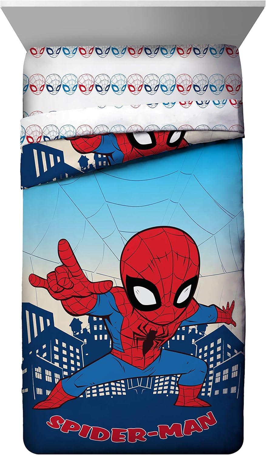 imageMarvel Avengers Blue Circle 5 Piece Full Bed Set  Includes Reversible Comforter ampamp Sheet Set  Bedding Features Captain America ampamp Iron Man  Fade Resistant Microfiber Official Marvel ProductBlue  Spiderman