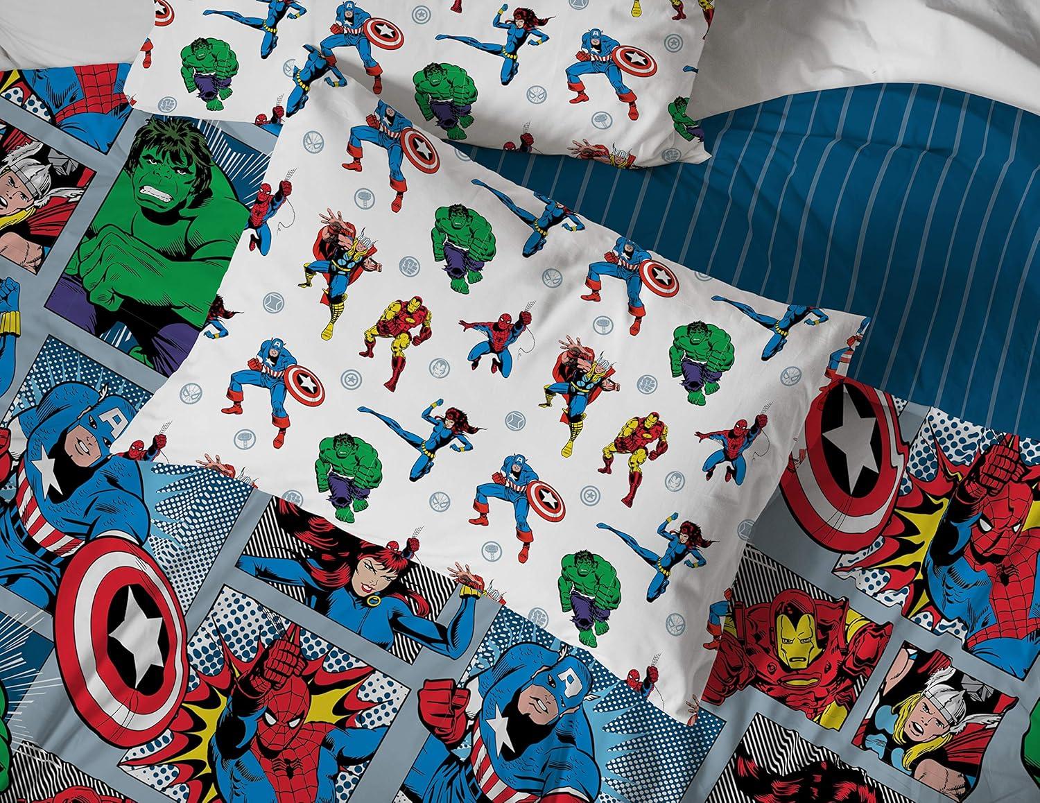 imageMarvel Avengers Blue Circle 5 Piece Full Bed Set  Includes Reversible Comforter ampamp Sheet Set  Bedding Features Captain America ampamp Iron Man  Fade Resistant Microfiber Official Marvel ProductMulti  Avengers