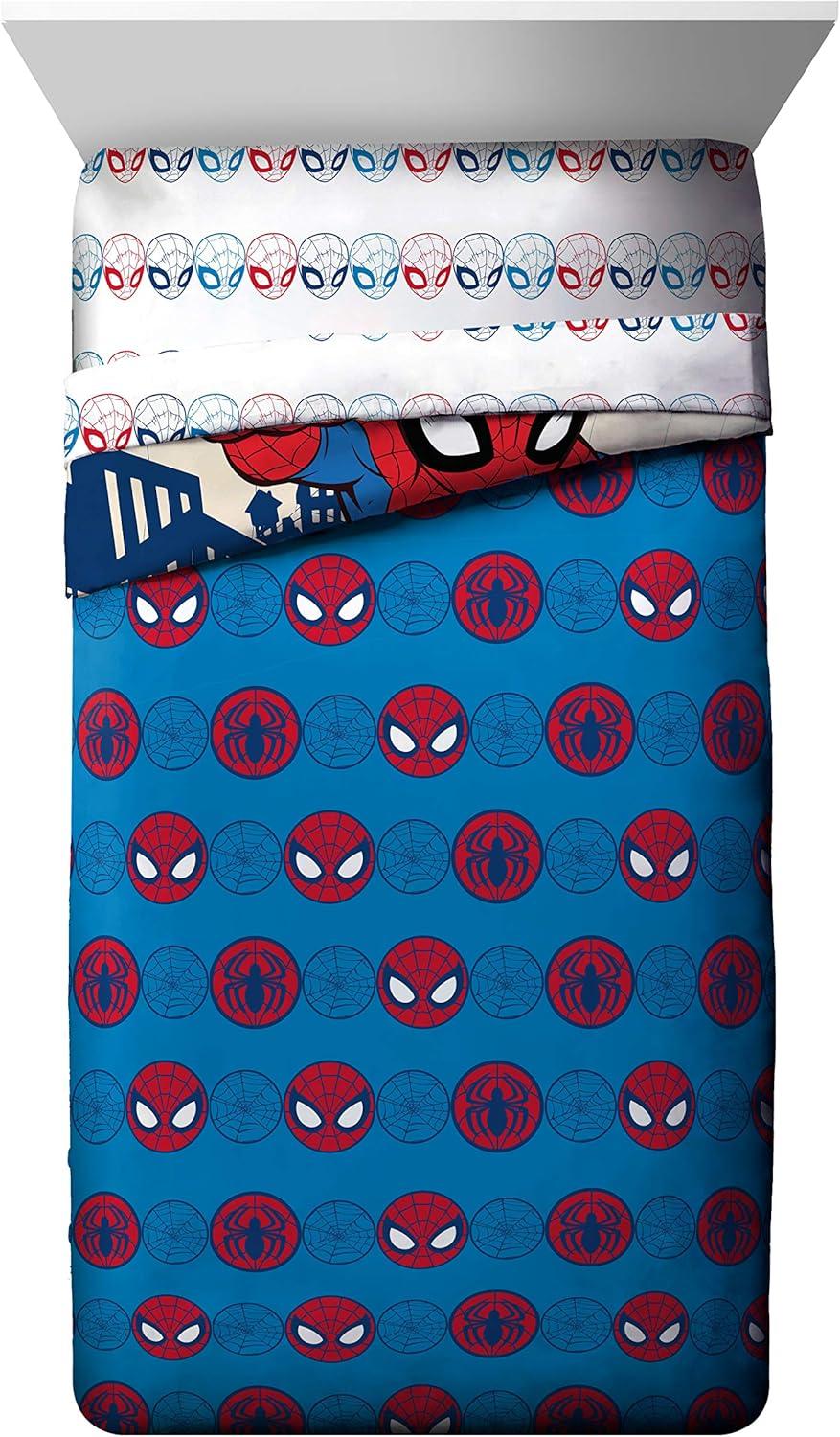 imageMarvel Avengers Blue Circle 5 Piece Full Bed Set  Includes Reversible Comforter ampamp Sheet Set  Bedding Features Captain America ampamp Iron Man  Fade Resistant Microfiber Official Marvel ProductBlue  Spiderman