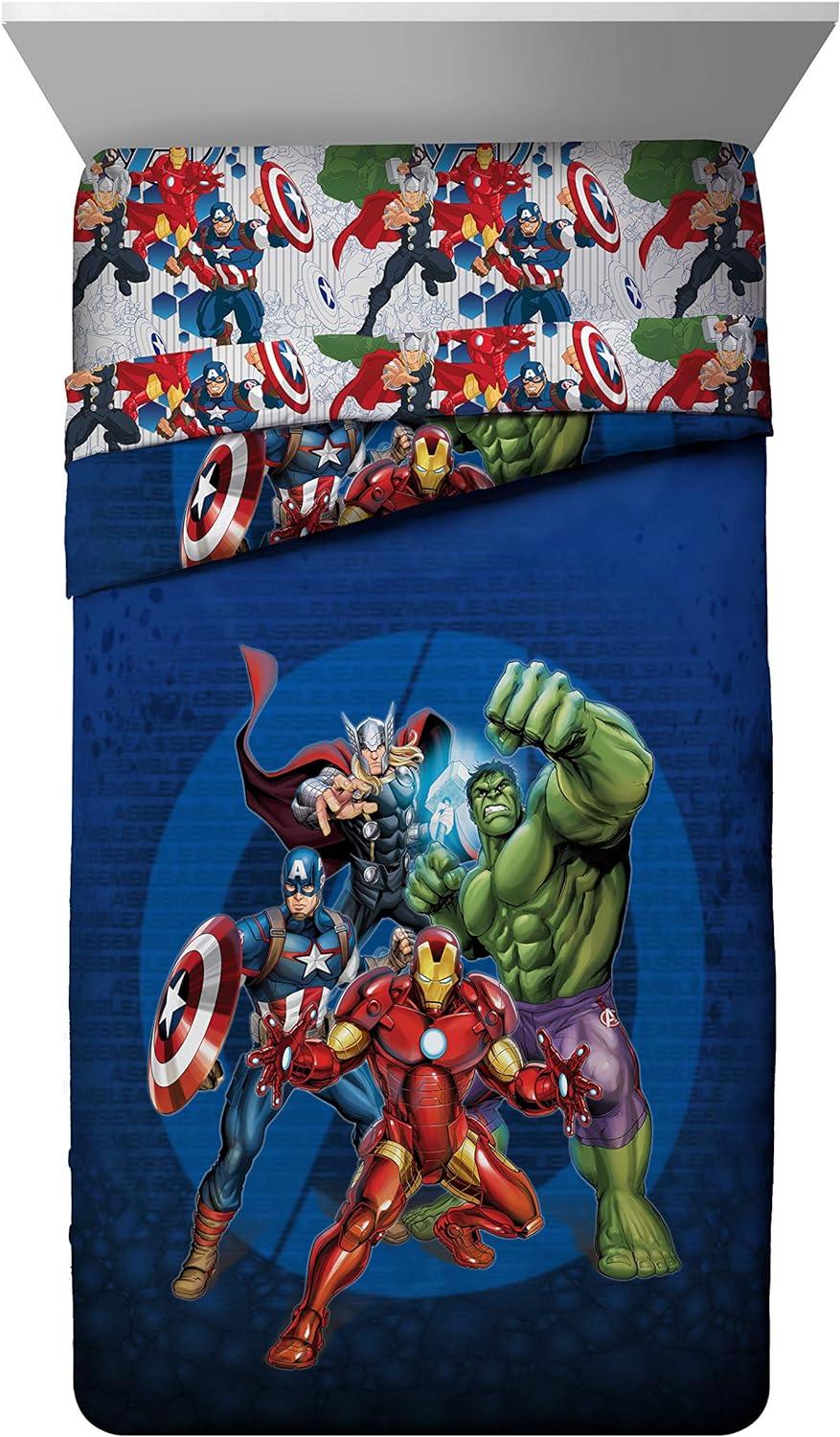 imageMarvel Avengers Blue Circle 5 Piece Full Bed Set  Includes Reversible Comforter ampamp Sheet Set  Bedding Features Captain America ampamp Iron Man  Fade Resistant Microfiber Official Marvel ProductAvengers