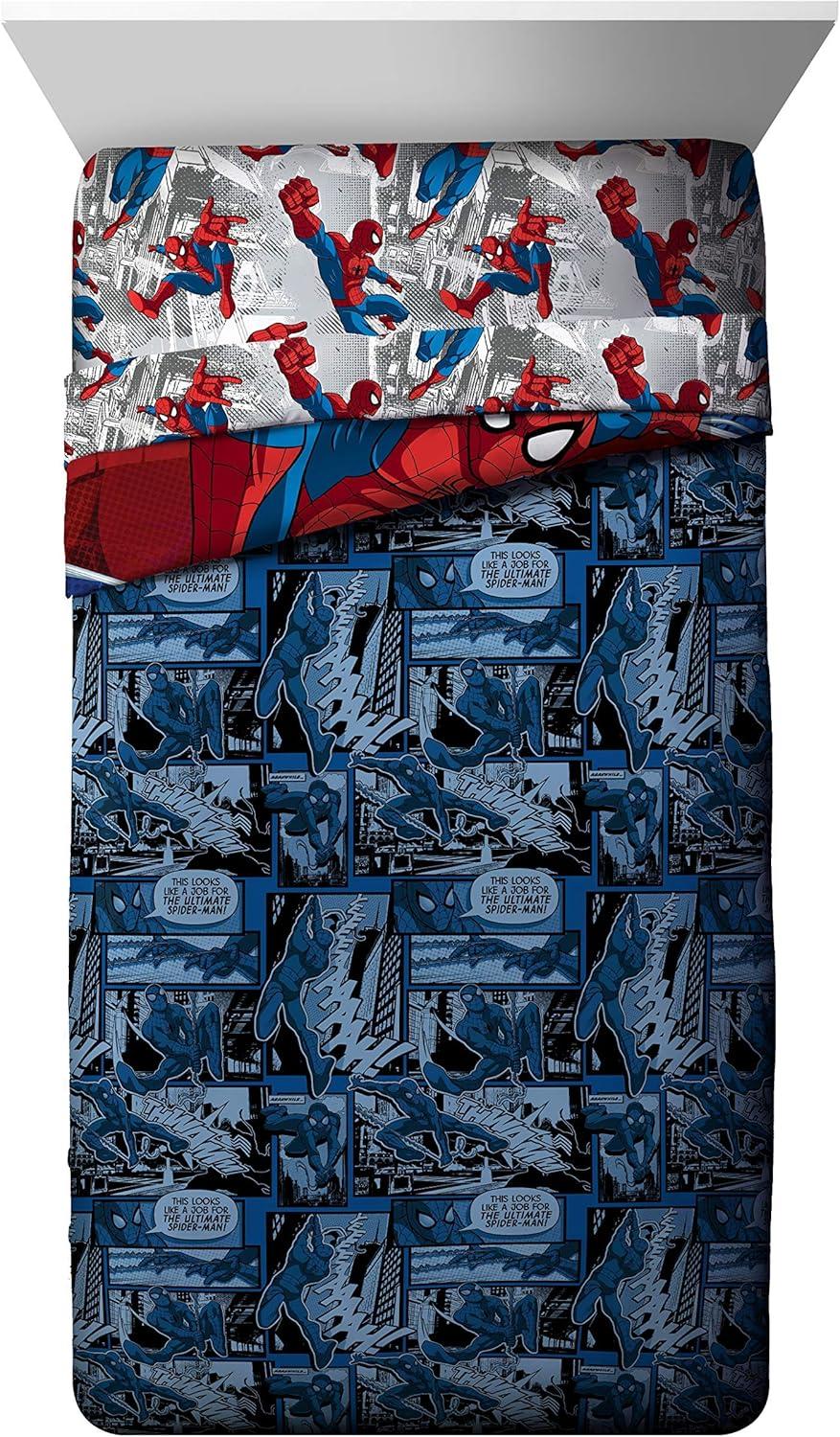 imageMarvel Avengers Blue Circle 5 Piece Full Bed Set  Includes Reversible Comforter ampamp Sheet Set  Bedding Features Captain America ampamp Iron Man  Fade Resistant Microfiber Official Marvel ProductMulti  Spiderman