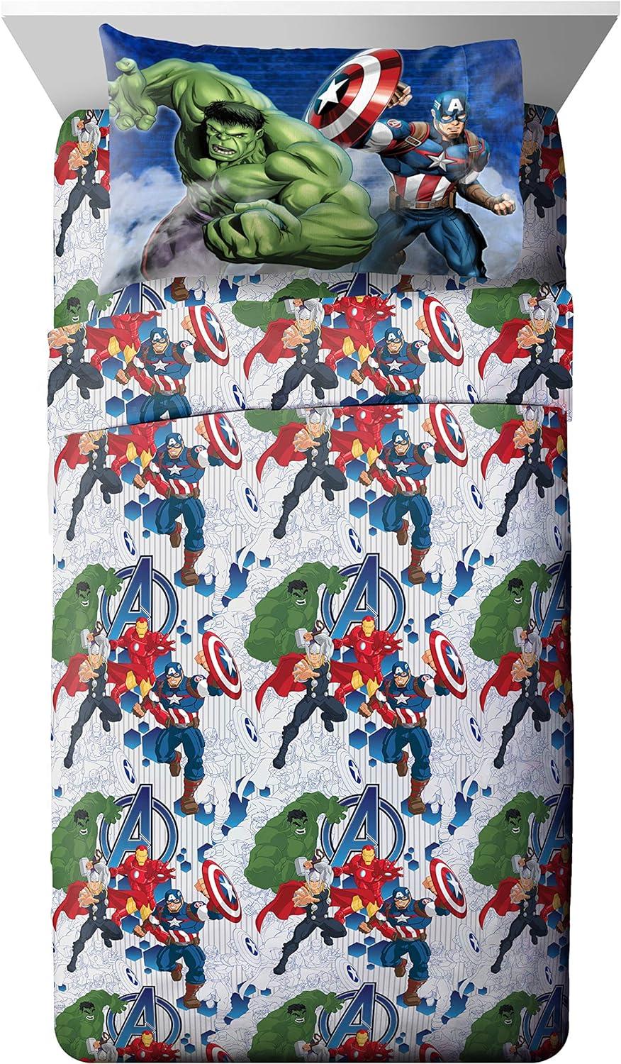 imageMarvel Avengers Blue Circle 5 Piece Full Bed Set  Includes Reversible Comforter ampamp Sheet Set  Bedding Features Captain America ampamp Iron Man  Fade Resistant Microfiber Official Marvel ProductAvengers