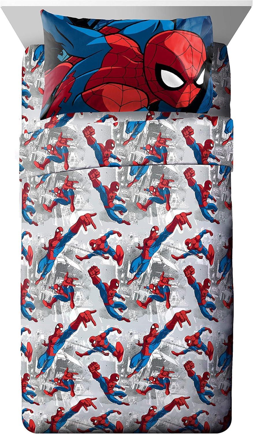 imageMarvel Avengers Blue Circle 5 Piece Full Bed Set  Includes Reversible Comforter ampamp Sheet Set  Bedding Features Captain America ampamp Iron Man  Fade Resistant Microfiber Official Marvel ProductMulti  Spiderman