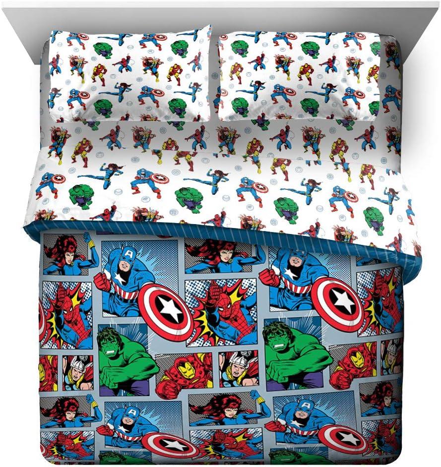 imageMarvel Avengers Blue Circle 5 Piece Full Bed Set  Includes Reversible Comforter ampamp Sheet Set  Bedding Features Captain America ampamp Iron Man  Fade Resistant Microfiber Official Marvel ProductMulti  Avengers