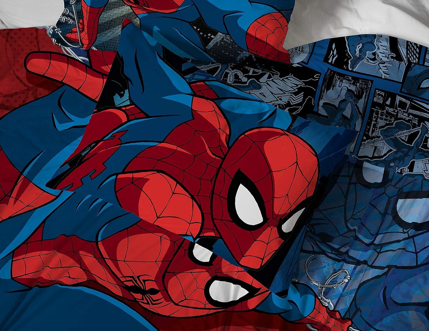 imageMarvel Avengers Blue Circle 5 Piece Full Bed Set  Includes Reversible Comforter ampamp Sheet Set  Bedding Features Captain America ampamp Iron Man  Fade Resistant Microfiber Official Marvel ProductMulti  Spiderman