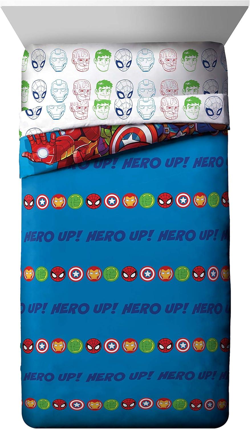 imageMarvel Avengers Blue Circle 5 Piece Full Bed Set  Includes Reversible Comforter ampamp Sheet Set  Bedding Features Captain America ampamp Iron Man  Fade Resistant Microfiber Official Marvel ProductBlue  Super Hero Adventures