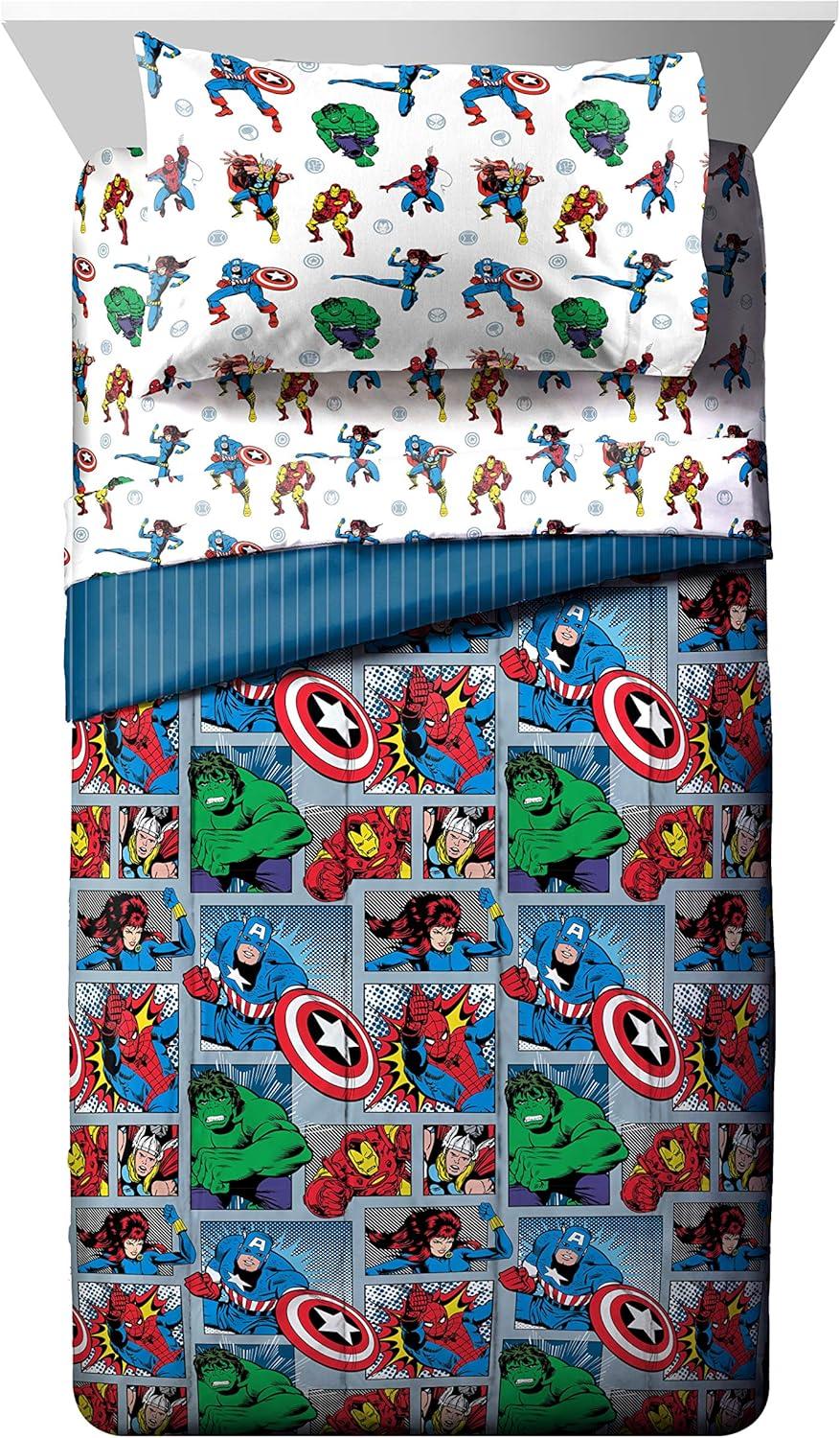 imageMarvel Avengers Blue Circle 5 Piece Full Bed Set  Includes Reversible Comforter ampamp Sheet Set  Bedding Features Captain America ampamp Iron Man  Fade Resistant Microfiber Official Marvel ProductMulti  Avengers