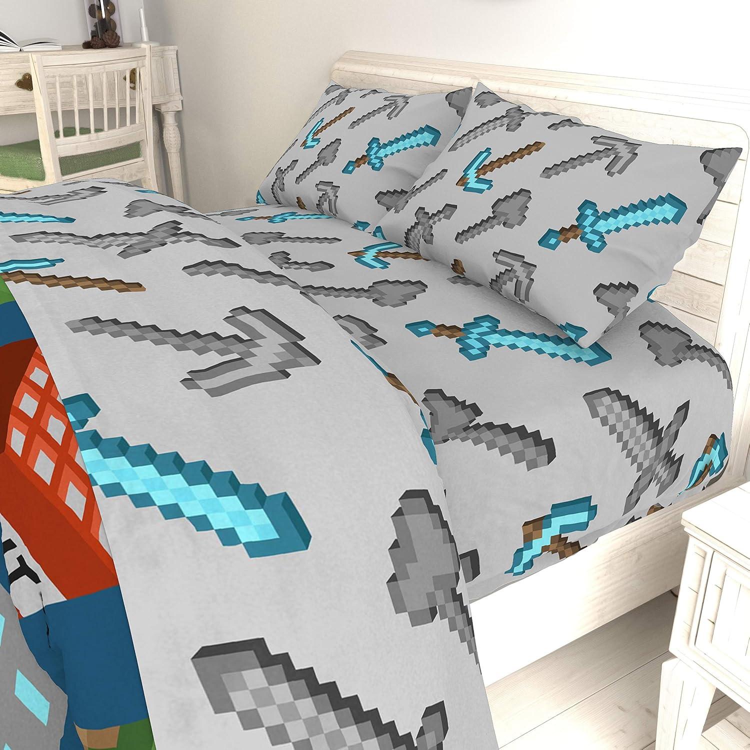 imageMarvel Avengers Blue Circle 5 Piece Full Bed Set  Includes Reversible Comforter ampamp Sheet Set  Bedding Features Captain America ampamp Iron Man  Fade Resistant Microfiber Official Marvel ProductBlue  Minecraft