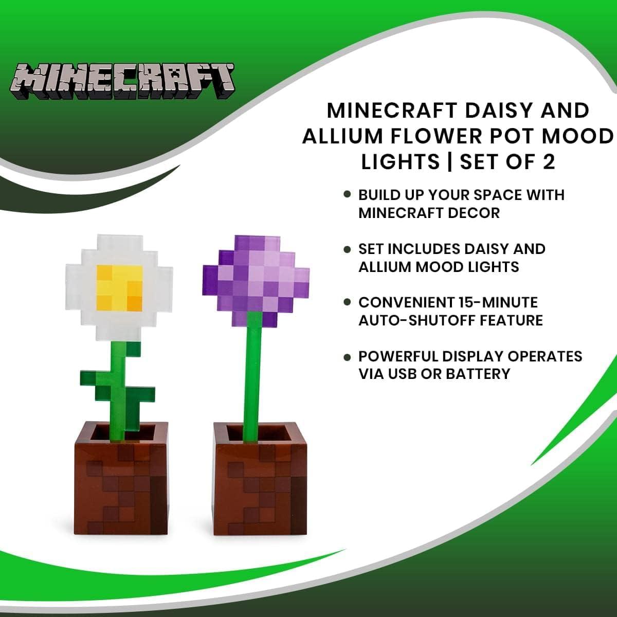 imageMinecraft Daisy and Allium Flower Pot Mood Lights Set of 2  Nightstand Table Lamp with LED Light for Bedroom Desk Living Room  Home Decor Room Essentials  Video Game Gifts and Collectibles
