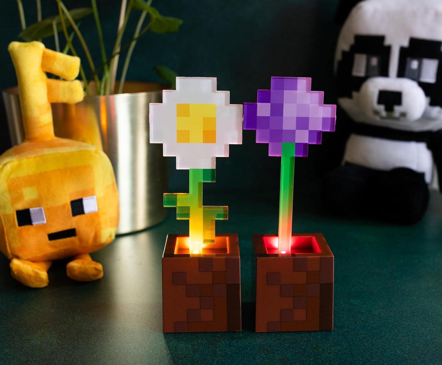 imageMinecraft Daisy and Allium Flower Pot Mood Lights Set of 2  Nightstand Table Lamp with LED Light for Bedroom Desk Living Room  Home Decor Room Essentials  Video Game Gifts and Collectibles