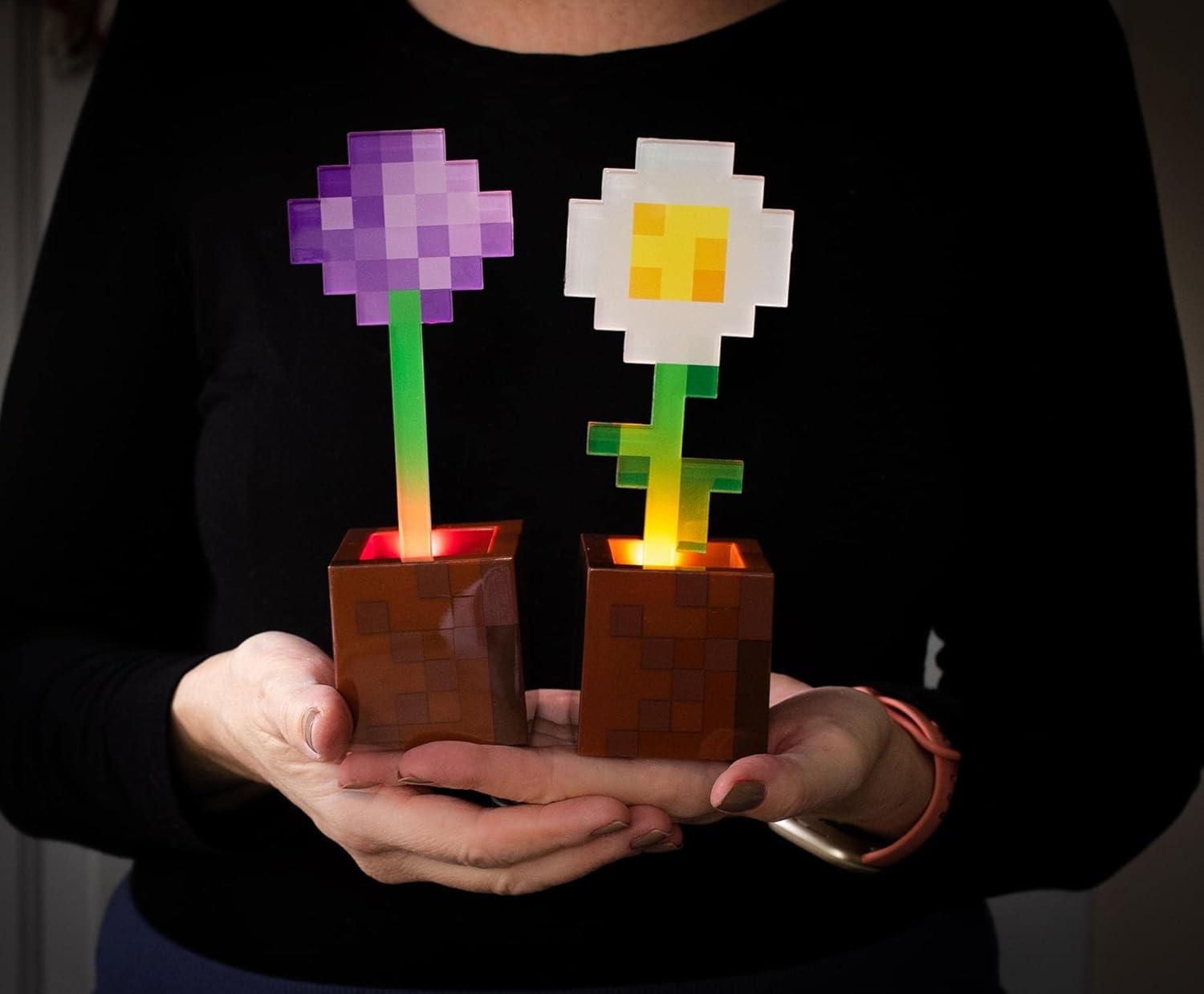 imageMinecraft Daisy and Allium Flower Pot Mood Lights Set of 2  Nightstand Table Lamp with LED Light for Bedroom Desk Living Room  Home Decor Room Essentials  Video Game Gifts and Collectibles