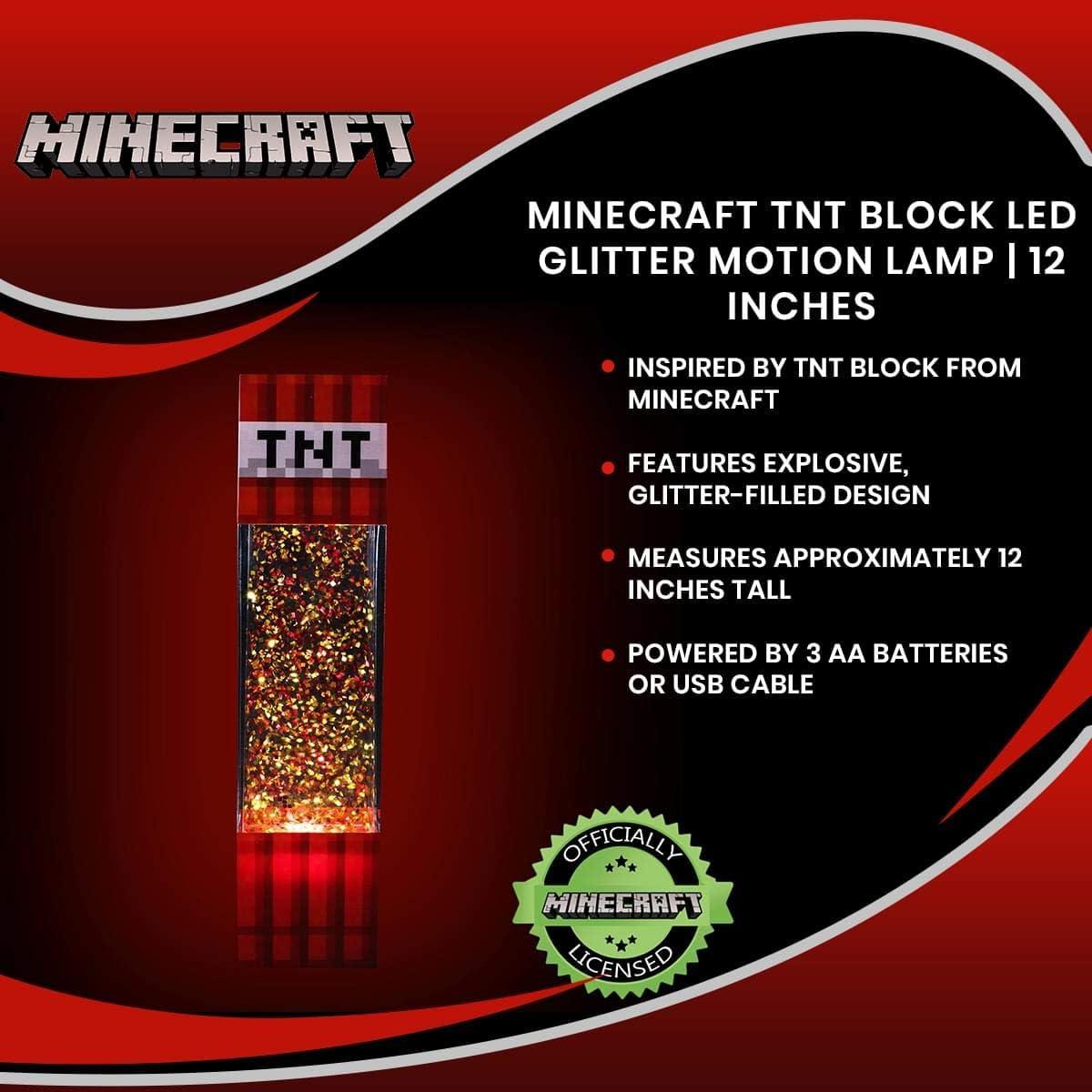 imageMinecraft TNT Block Glitter Motion Lamp  LED Light Bedside Table Lamp for Desk  Video GameThemed Room Essentials  Home Decor Accessory  12 Inches Tall