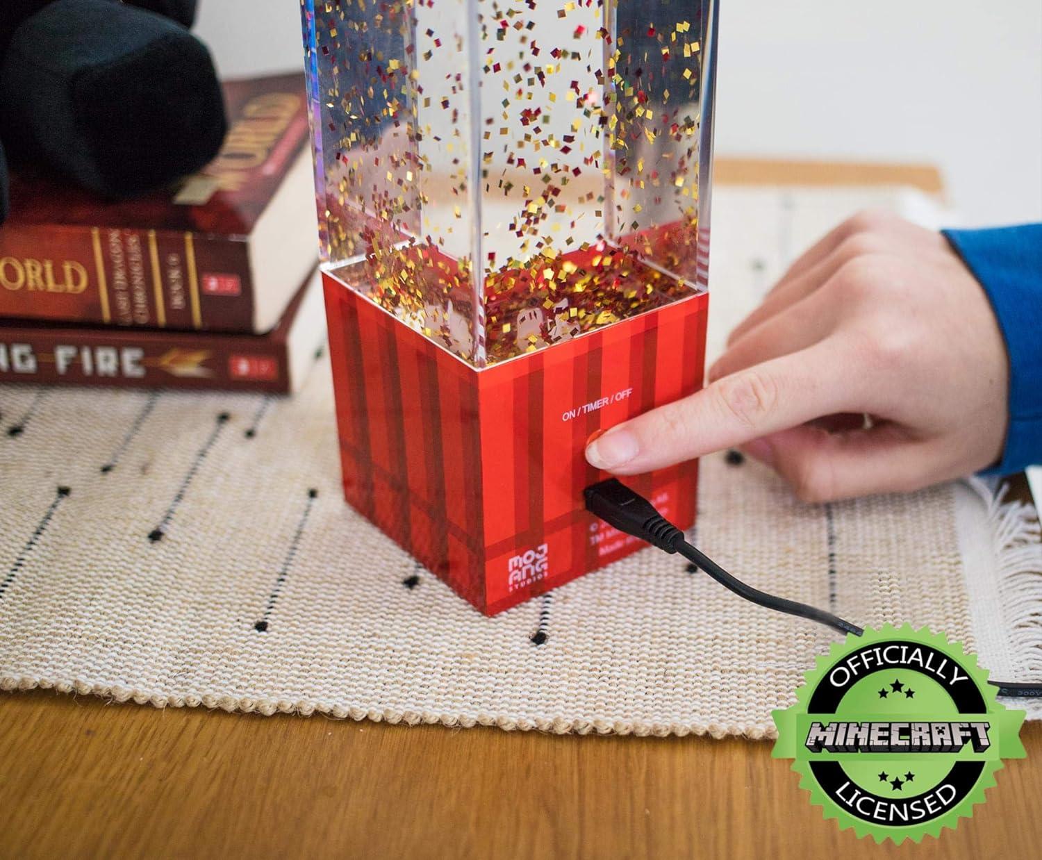imageMinecraft TNT Block Glitter Motion Lamp  LED Light Bedside Table Lamp for Desk  Video GameThemed Room Essentials  Home Decor Accessory  12 Inches Tall