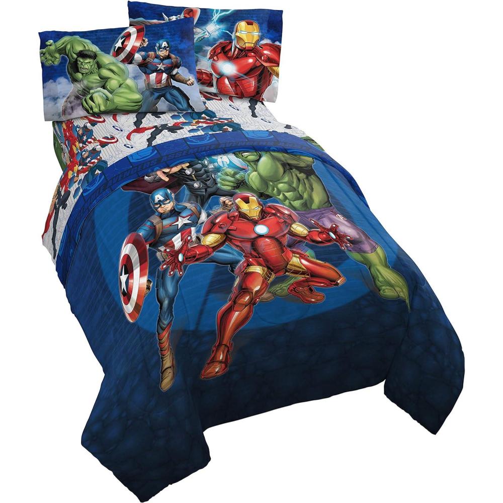 imageMarvel Avengers Blue Circle 5 Piece Full Bed Set  Includes Reversible Comforter ampamp Sheet Set  Bedding Features Captain America ampamp Iron Man  Fade Resistant Microfiber Official Marvel ProductAvengers