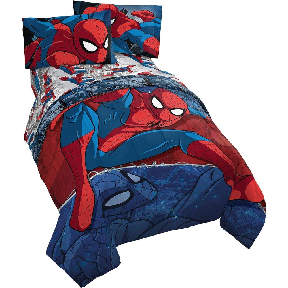 imageMarvel Avengers Blue Circle 5 Piece Full Bed Set  Includes Reversible Comforter ampamp Sheet Set  Bedding Features Captain America ampamp Iron Man  Fade Resistant Microfiber Official Marvel ProductMulti  Spiderman
