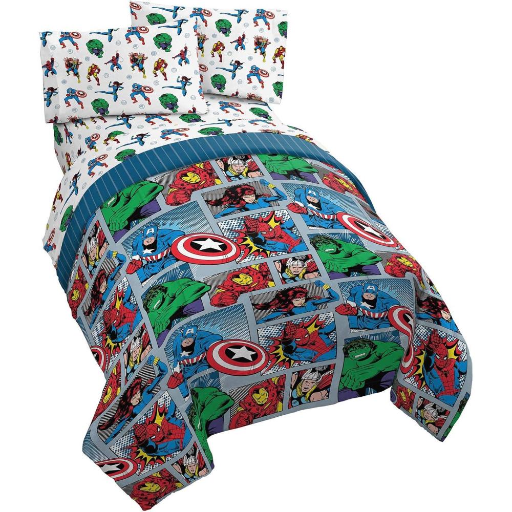 imageMarvel Avengers Blue Circle 5 Piece Full Bed Set  Includes Reversible Comforter ampamp Sheet Set  Bedding Features Captain America ampamp Iron Man  Fade Resistant Microfiber Official Marvel ProductMulti  Avengers