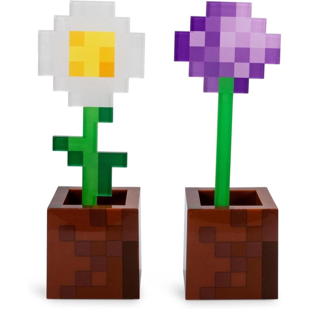 imageMinecraft Daisy and Allium Flower Pot Mood Lights Set of 2  Nightstand Table Lamp with LED Light for Bedroom Desk Living Room  Home Decor Room Essentials  Video Game Gifts and Collectibles